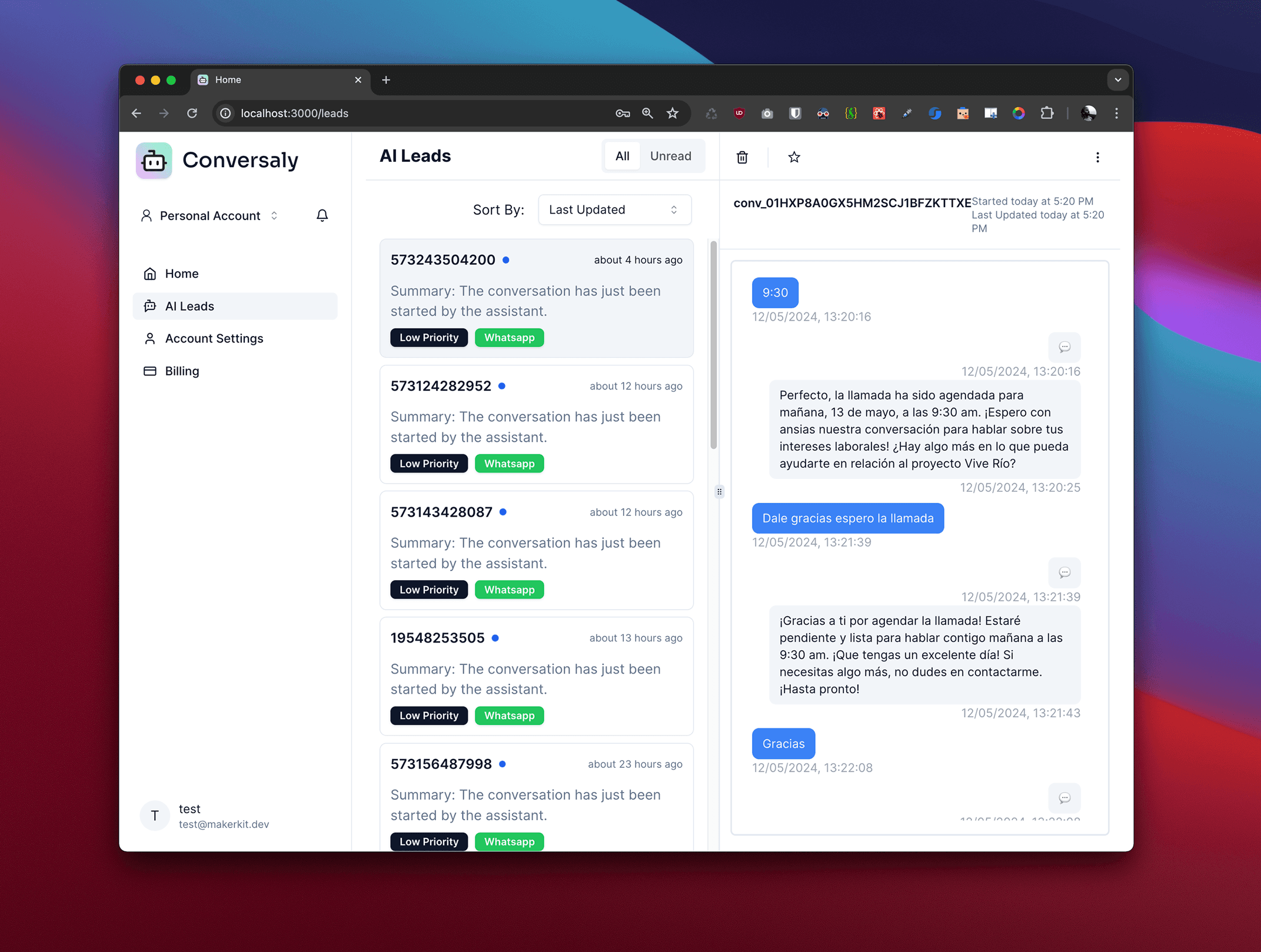 Conversaly dashboard preview